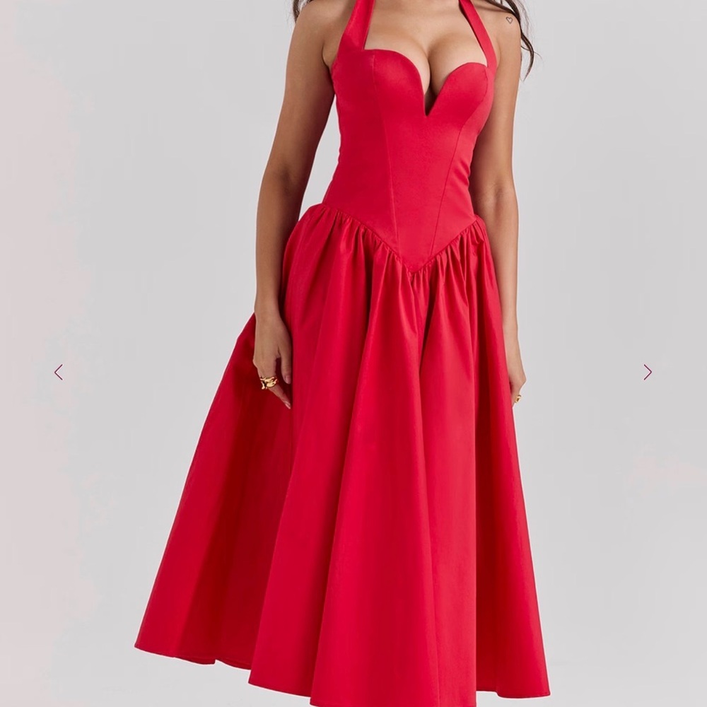NWT House of CB Coquette Scarlet Halter Midi Dress